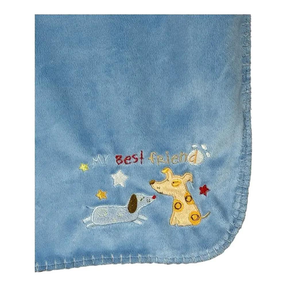 Koala Baby Blanket “My Best Friend” Blue Brown Puppy Dog Stitched Edge Minky